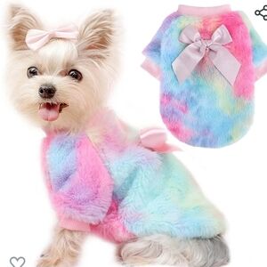 Yikeyo Tie Dye Fleece Coat in Pink, Blue, Purple and Yellow with a Bow Size L